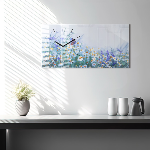 Zegar szklany poziomy Motyl na łące