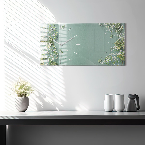 Zegar szklany poziomy Kwiaty delikatne