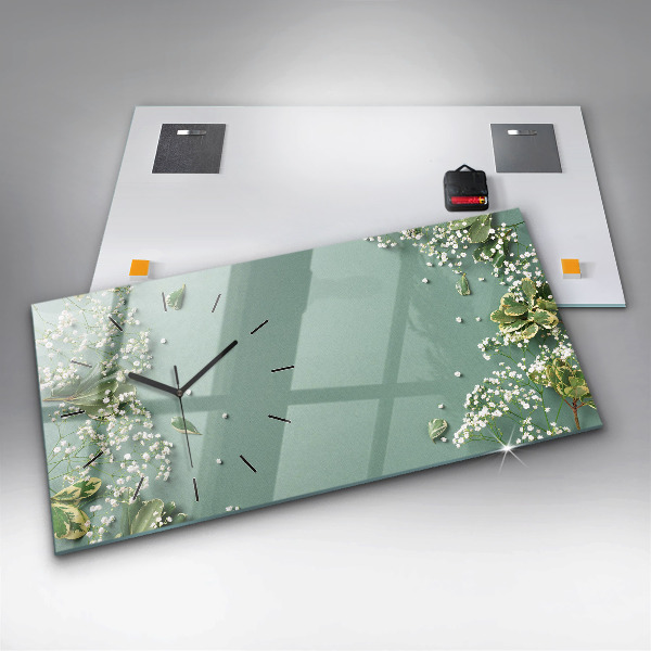Zegar szklany poziomy Kwiaty delikatne