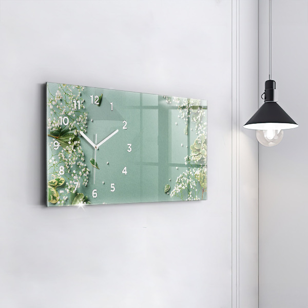Zegar szklany poziomy Kwiaty delikatne