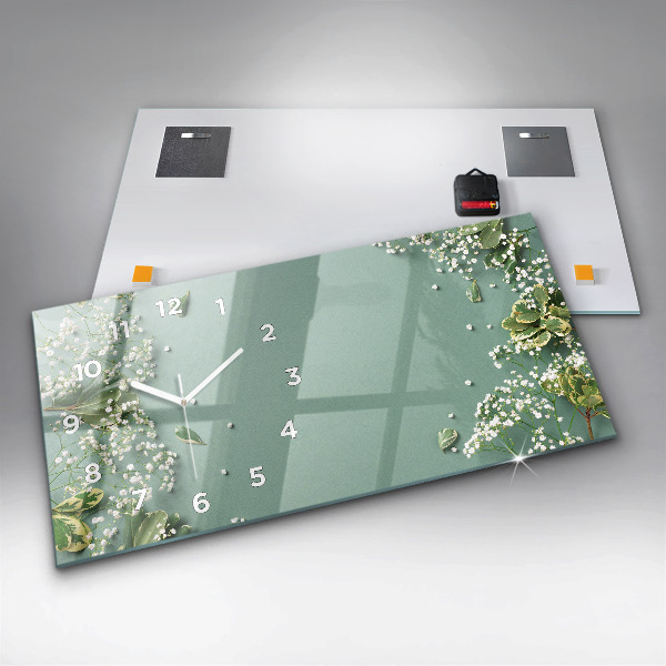 Zegar szklany poziomy Kwiaty delikatne