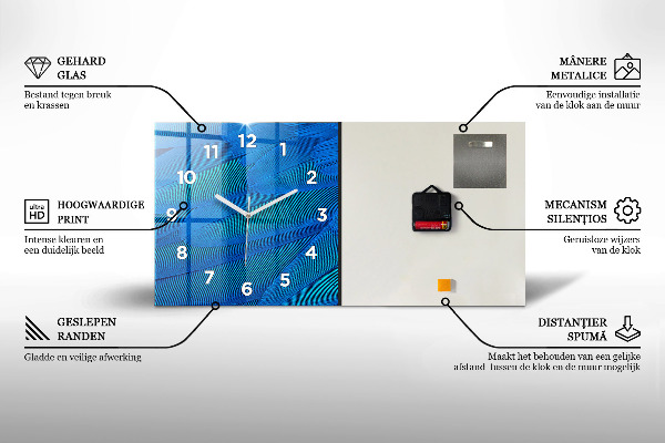 Zegar szklany poziomy Drewniane panele