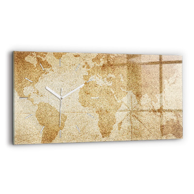 Zegar szklany poziomy Mapa świata vintage