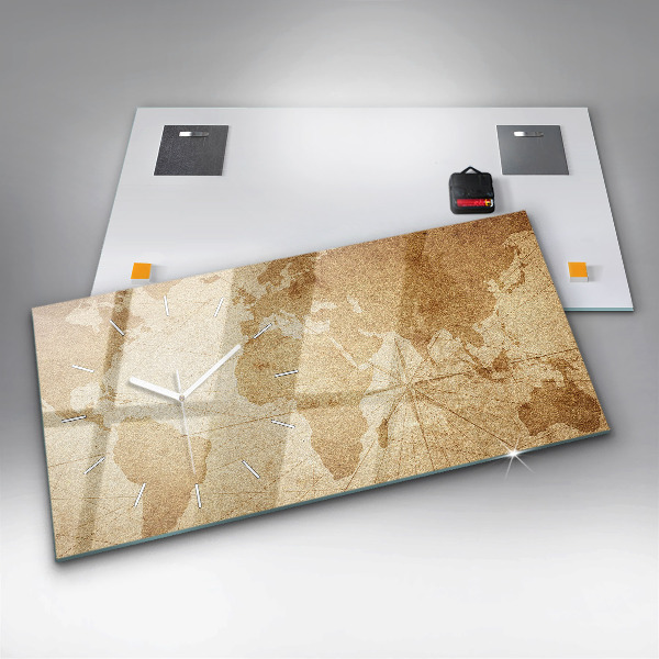 Zegar szklany poziomy Mapa świata vintage