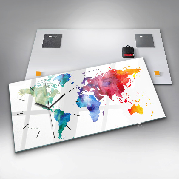 Zegar szklany poziomy Akwarel mapa świata