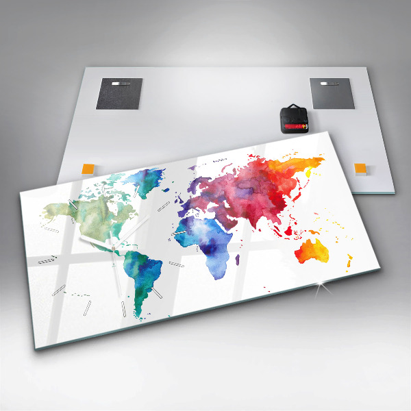 Zegar szklany poziomy Akwarel mapa świata