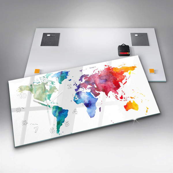 Zegar szklany poziomy Akwarel mapa świata