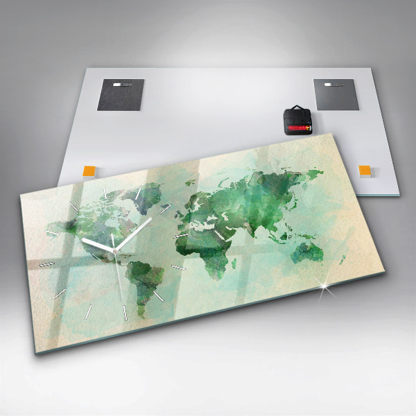Zegar szklany poziomy Akwarela mapa świata