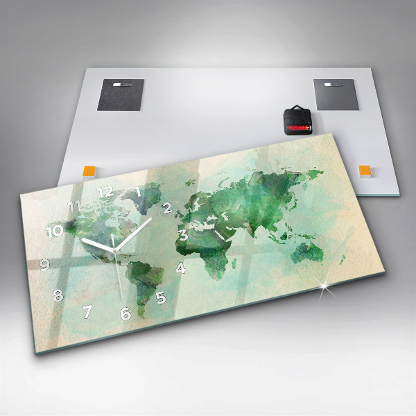Zegar szklany poziomy Akwarela mapa świata