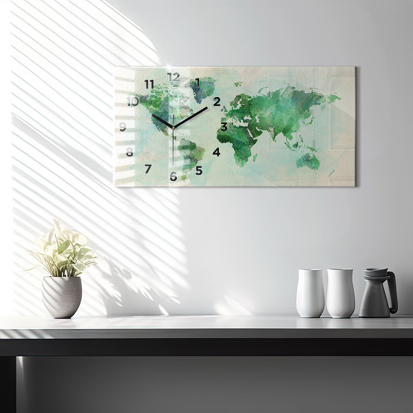 Zegar szklany poziomy Akwarela mapa świata