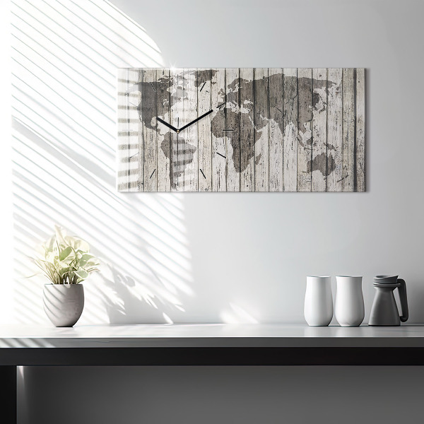 Zegar szklany poziomy Mapa Świata Deski