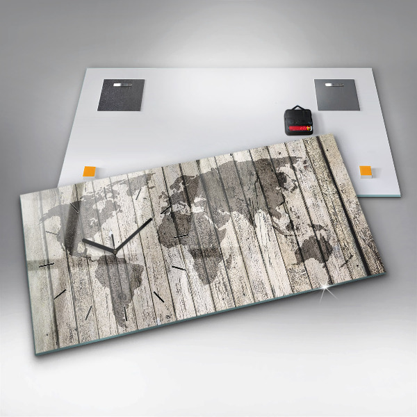 Zegar szklany poziomy Mapa Świata Deski