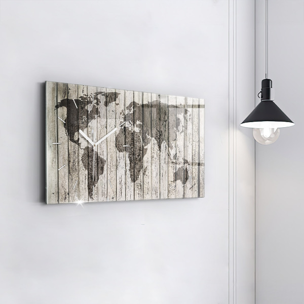 Zegar szklany poziomy Mapa Świata Deski