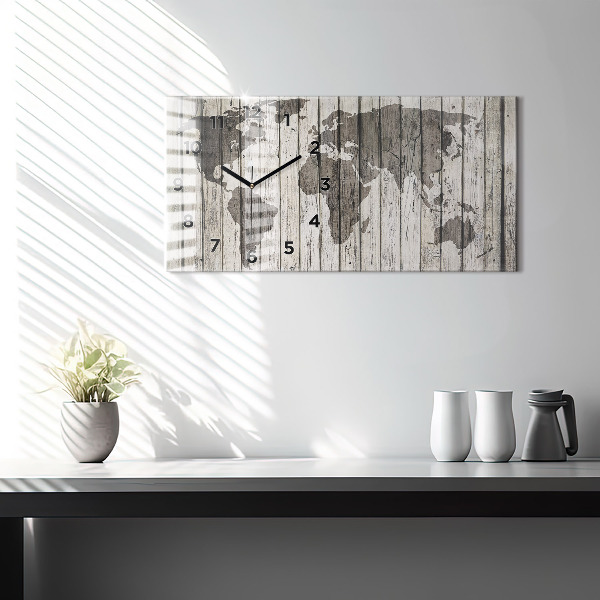Zegar szklany poziomy Mapa Świata Deski