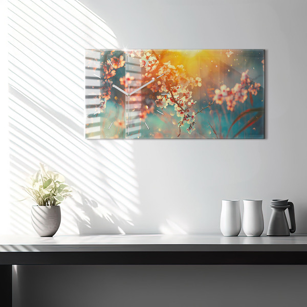 Zegar szklany poziomy Wiosenne kwiaty