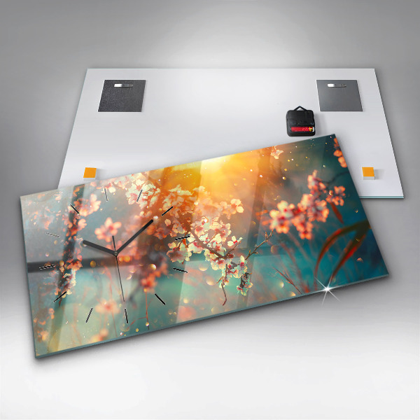 Zegar szklany poziomy Wiosenne kwiaty