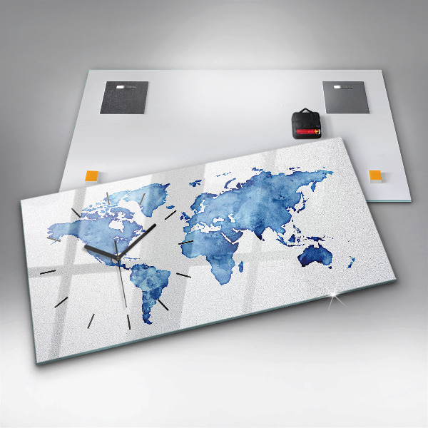 Zegar ścienny poziomy Mapa świata akwarele