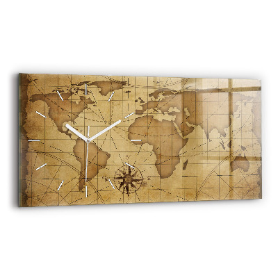 Zegar ścienny poziomy Mapa świata vintage