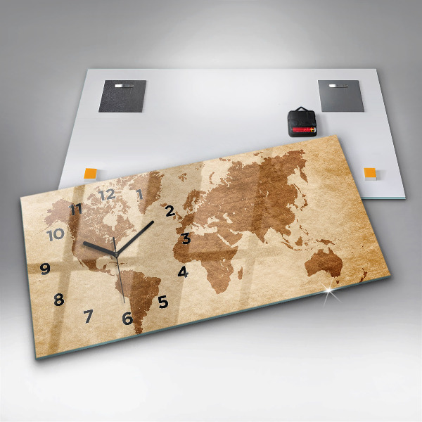Zegar ścienny poziomy Mapa świata w starym stylu