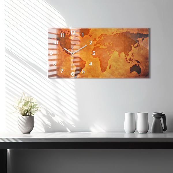 Zegar ścienny poziomy Duża mapa świat