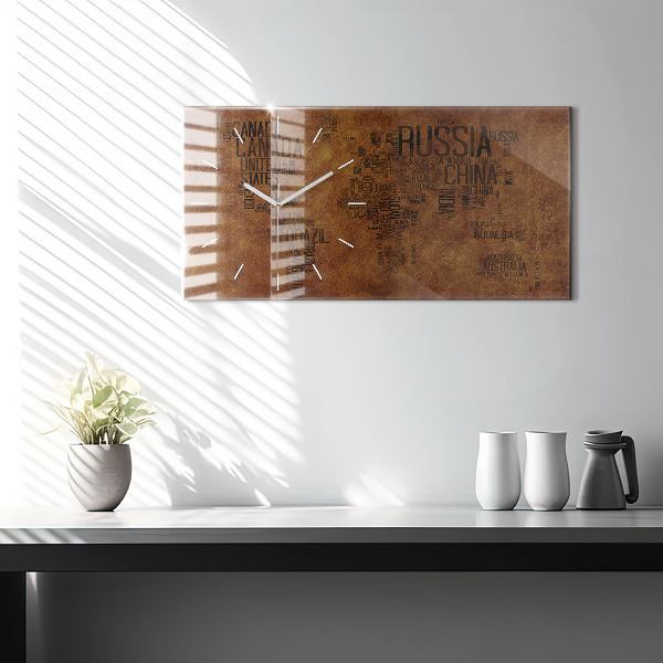 Zegar ścienny poziomy Nazwy krajów mapa