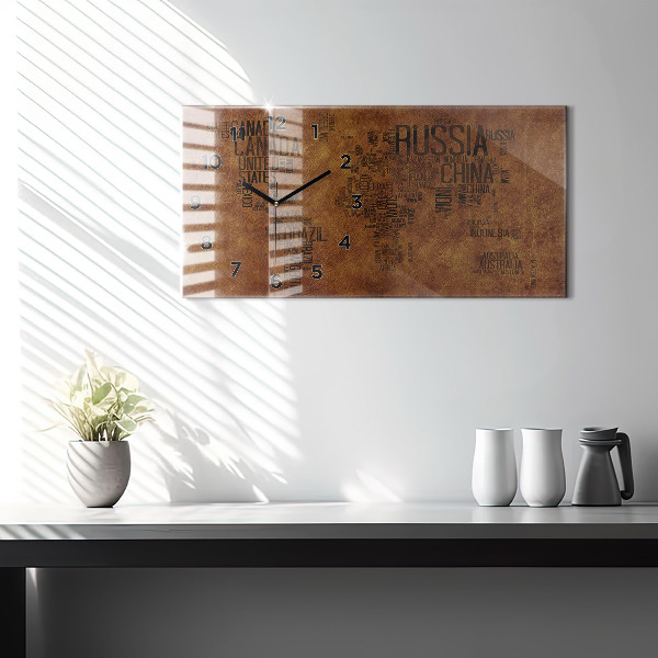Zegar ścienny poziomy Nazwy krajów mapa