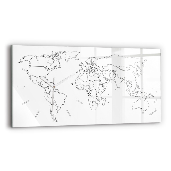 Zegar ścienny poziomy Konturowa mapa świata