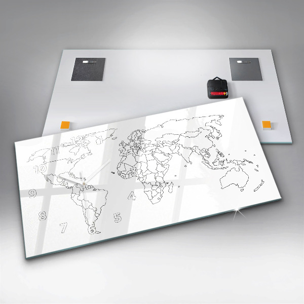 Zegar ścienny poziomy Konturowa mapa świata