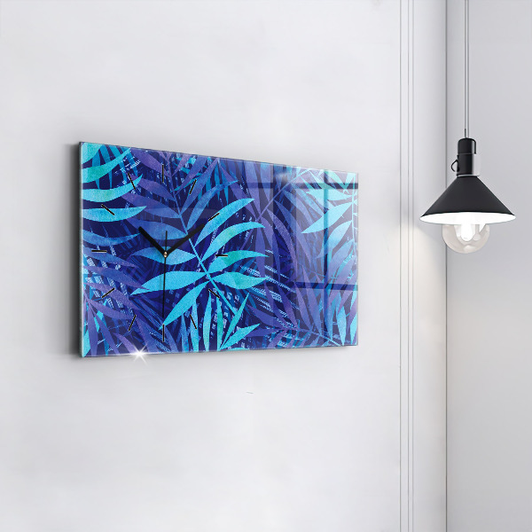 Zegar szklany poziomy Niebieski liście