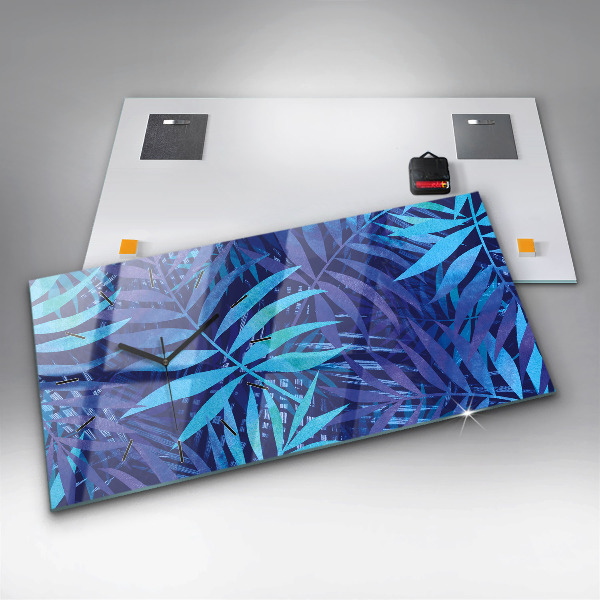 Zegar szklany poziomy Niebieski liście