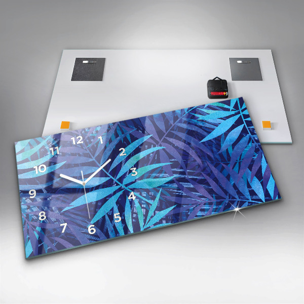 Zegar szklany poziomy Niebieski liście