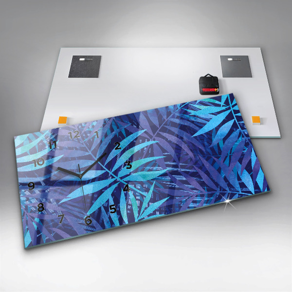 Zegar szklany poziomy Niebieski liście