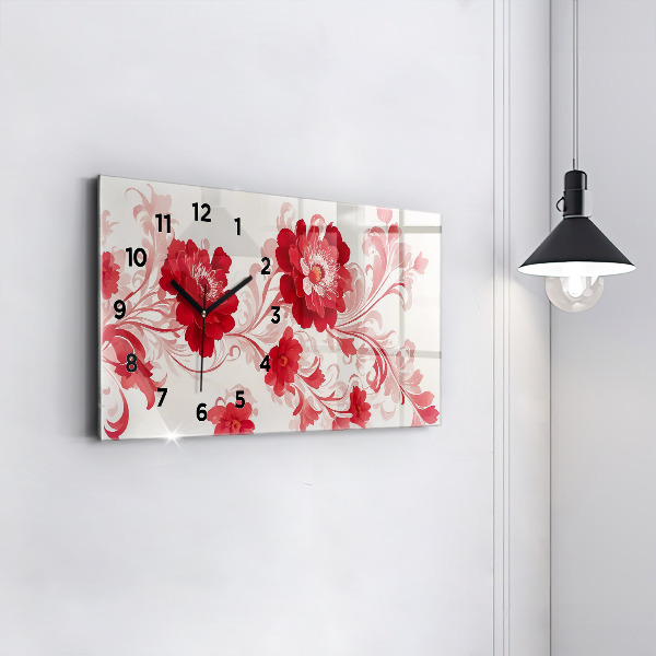 Zegar poziomy Czerwone kwiaty