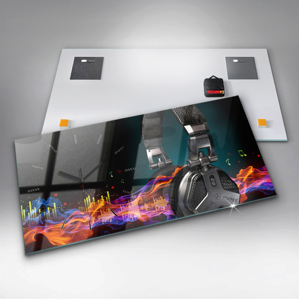 Zegar ścienny poziomy Słuchawki i fale dźwiękowe