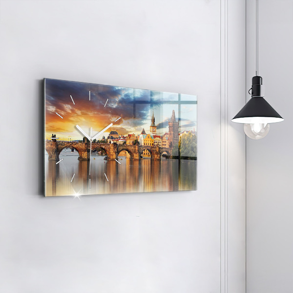 Zegar szklany poziomy Panorama nad rzeką