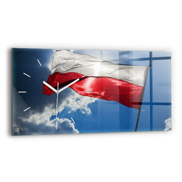 Zegar poziomy Flaga Polski na tle nieba