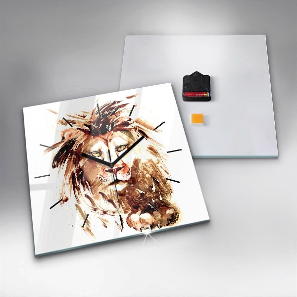 Kwadratowy zegar Ilustracja brązowy lew