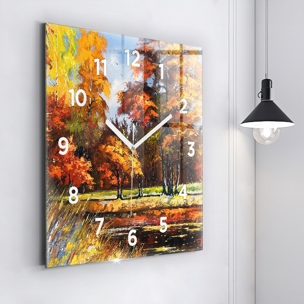 Kwadratowy zegar Jesienny pejzaż z rzeką