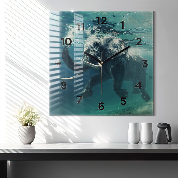 Zegar na ścianę kwadratowy Pływający słoń w oceanie