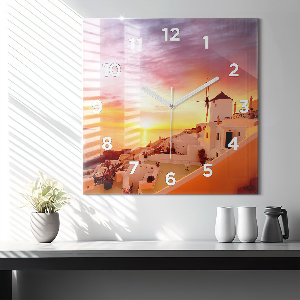 Kwadratowy zegar Stary wiatrak w Santorini