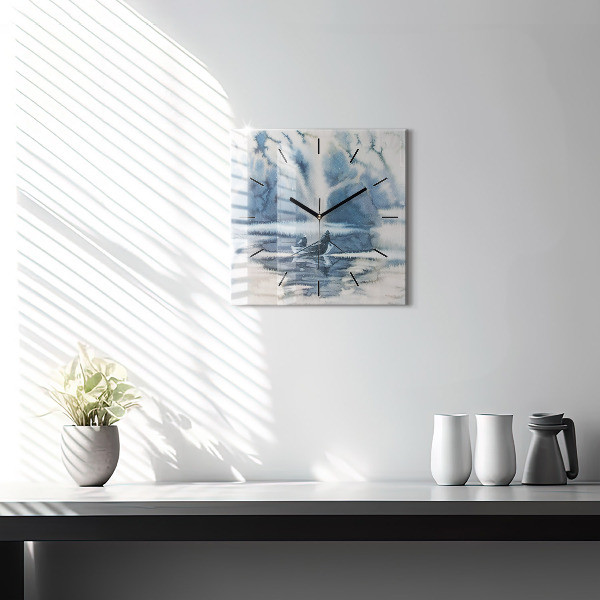 Kwadratowy zegar Zimowe jezioro Łódka