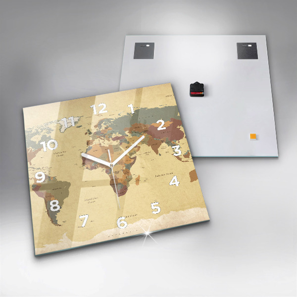Kwadratowy zegar Mapa świata w stylu vintage