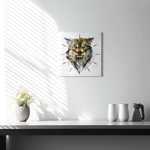 Kwadratowy zegar Rysowane portret wilka
