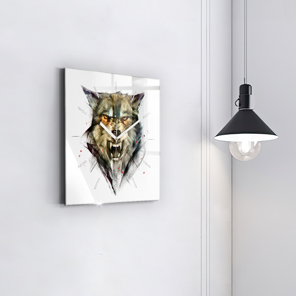 Kwadratowy zegar Rysowane portret wilka