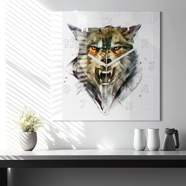 Kwadratowy zegar Rysowane portret wilka