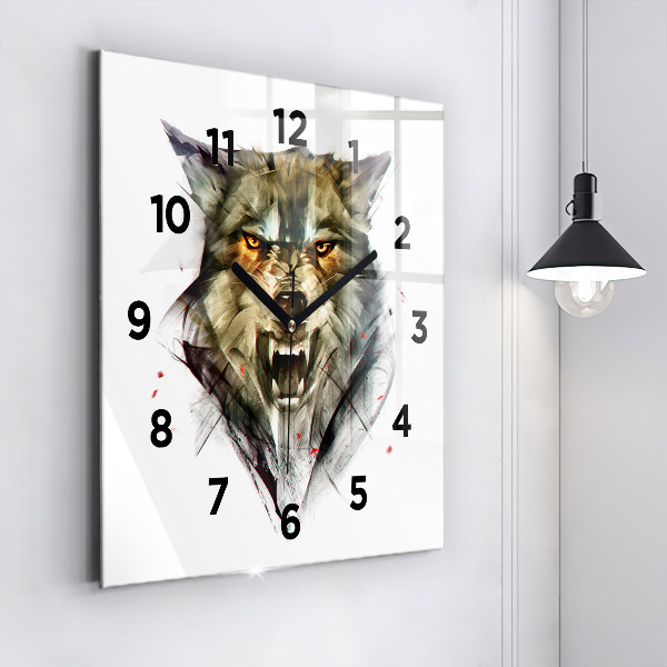 Kwadratowy zegar Rysowane portret wilka