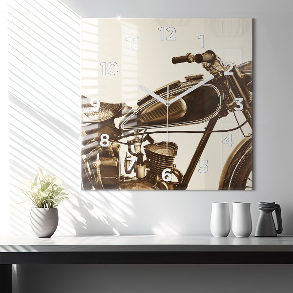 Kwadratowy zegar Sepia motocykla Vintage