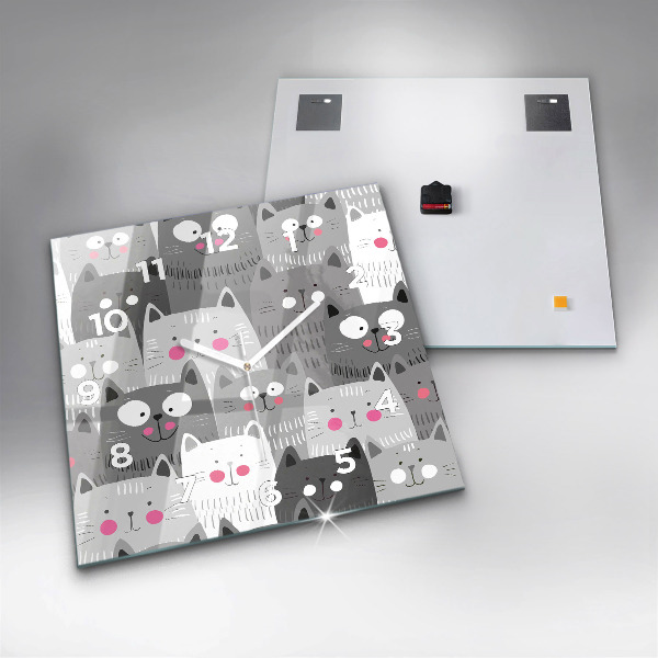 Zegar na ścianę kwadratowy Wzór z kotami