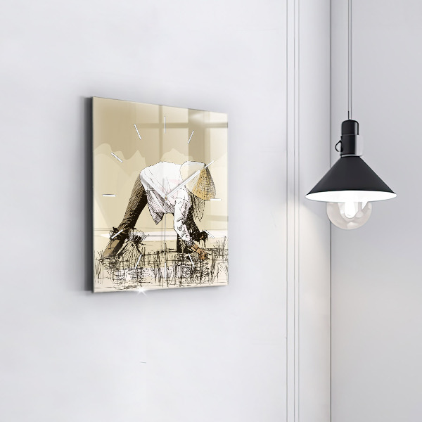 Kwadratowy zegar Kobieta zbierająca ryż