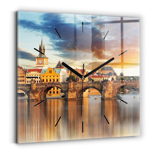 Zegar na ścianę kwadratowy Panorama nad rzeką